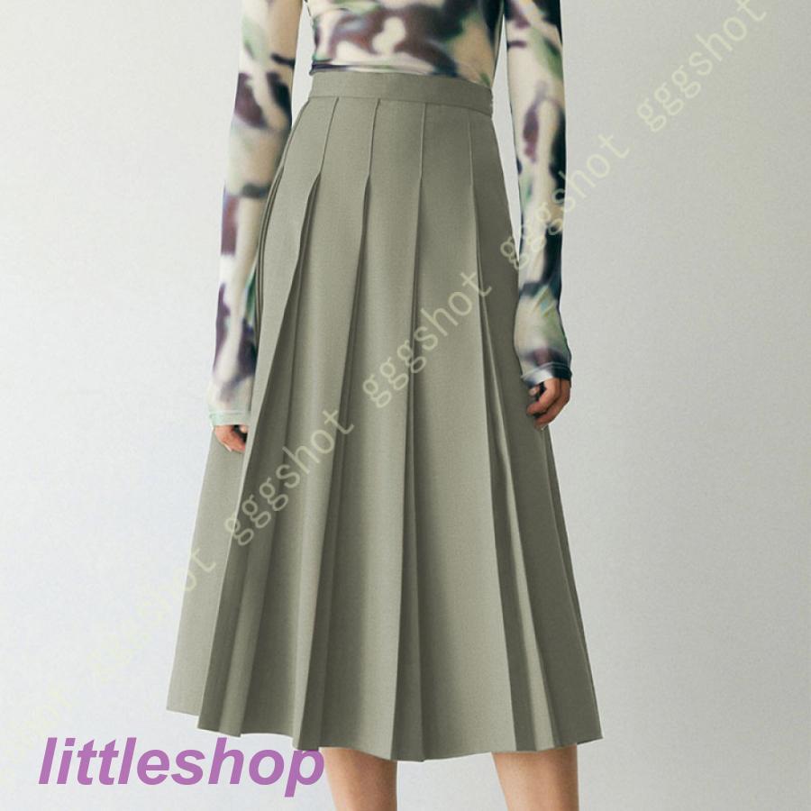 高評価!超人気 スカート プリーツスカート ロング 秋 夏 春秋 ミモレ丈 ひざ丈 レディース ウエストジッパー 無地 高見え 上品 オフィス 結婚式 フォーマル 同窓会 成人式