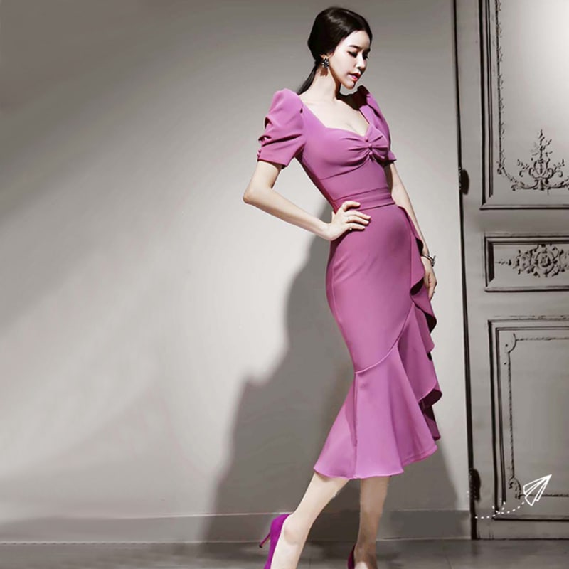 ドレスワンピ レディース ファスナー ワンピース タイトスカート ひざ丈 膝丈 袖あり 半袖