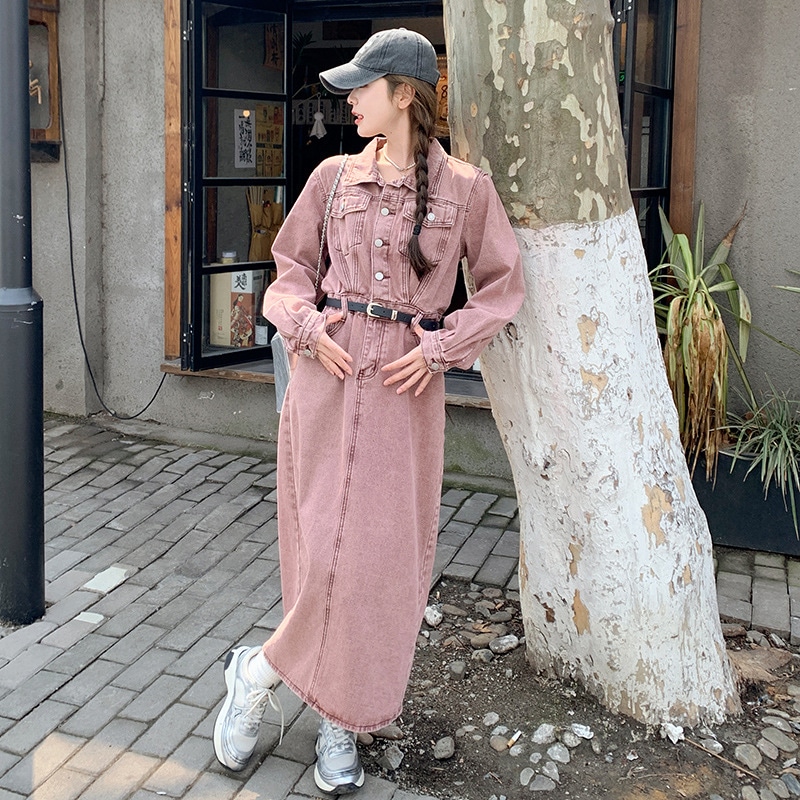 小さな人々のためのカウボーイドレス2024新しい香港スタイルレトロ薄いヤンキーロングシャツドレス