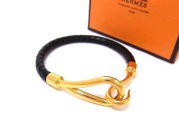 ブレスレット ジャンボ レザー - 編み込み ゴールド金具 ブラック系 バングル アクセサリー 小物 誕生日プレゼント 記念日 ブランド ギフト 女性 彼女【本物保証】