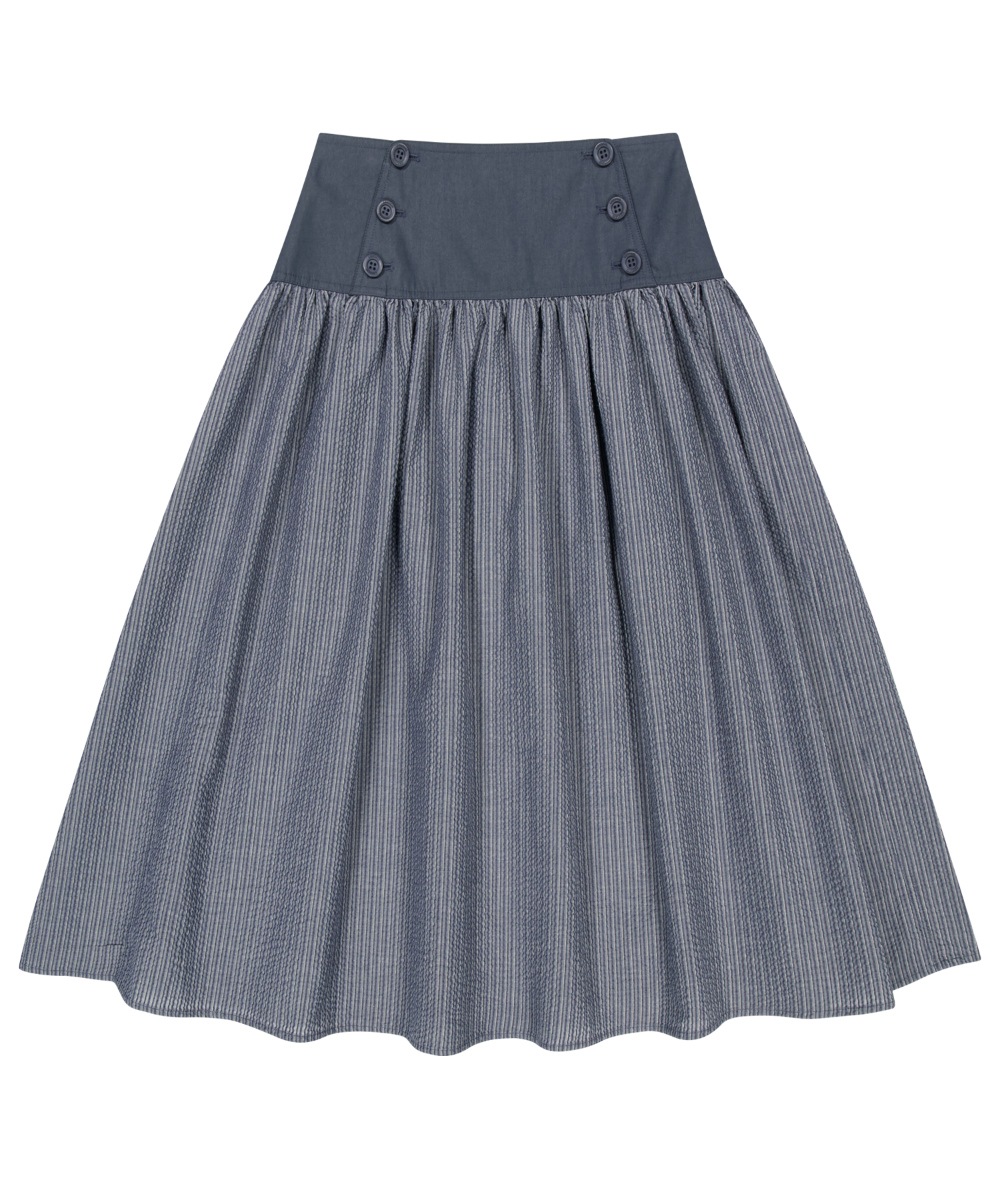 【COYSEIO】26SS DOUBLE BUTTON STRIPE SKIRT : NAVY