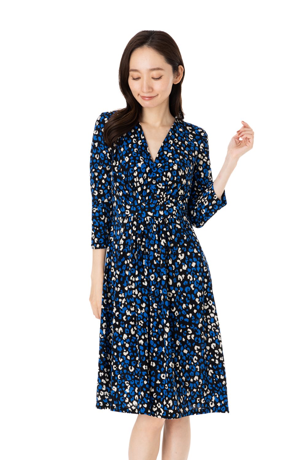 エジェリ(EGERIE)ワンピース T1 T2 T3サイズ 七分袖 膝丈ワンピース ドット柄 Vネック ジャージー素材 レディース ブルー 12,848円