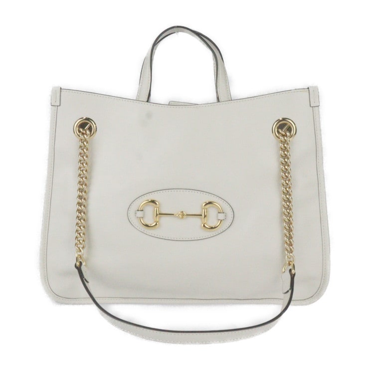 超美品 GUCCI グッチ ハンドバッグ 621144 ホースビット 1955 ミディアム トートバッグ レザー アイボリー系 ゴールド金具 2WAY ショルダーバッグ チェーン 本物保証 中古