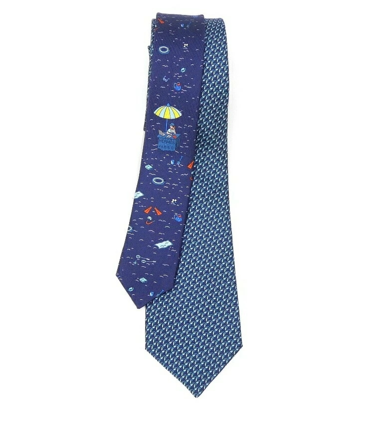 エルメス HERMES シルクタイ ツイルビー リモート・オフィス ネクタイ マリン/ブルー(68931)