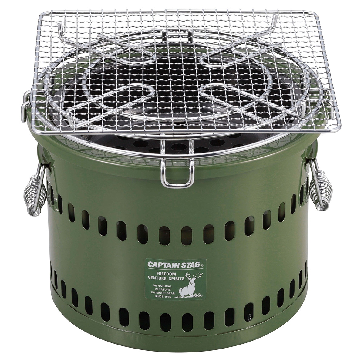 【在庫有・即納】キャプテンスタッグ ポータブル 水冷七輪 オリーブ UG-90 卓上 冷却式 七輪 ゴトク・アミセット 屋外専用 ハンドル付 CAPTAINSTAG キャン