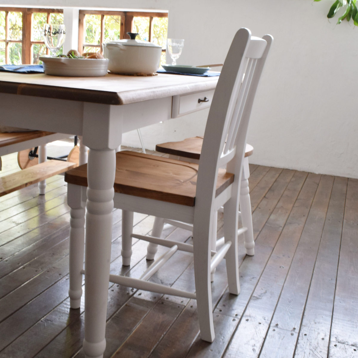 ダイニングチェア 座面高43cm ミディ 食卓 ダイニング パイン材 木製 カントリー調 ナチュラル フレンチ カントリー シャビーシック ホワイト 木目 完成品 14,349円