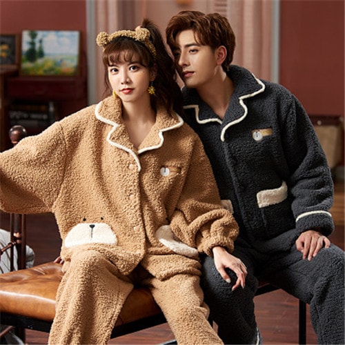 部屋着 厚手 長袖 ペアパジャマ カップル 記念日 プレゼント Rsa11176426 秋 もこもこ ルームウェア 上下セット パジャマ 結婚祝い 冬 ペア お揃い