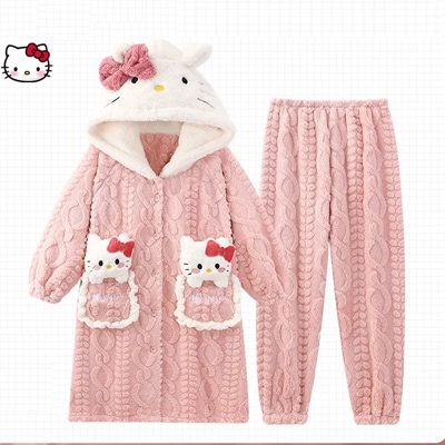 かわいいキャラクターサンゴのパジャマ女性秋冬厚手加絨フランネルの部屋着セット冬のパジャマ