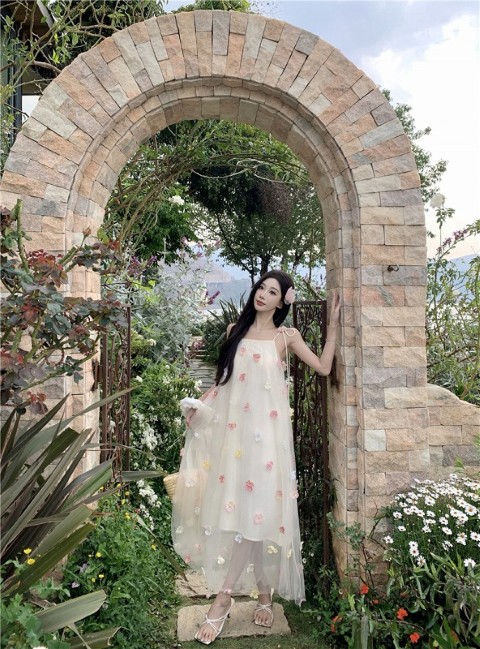 早い者勝ち！ 季節限定ロングワンピース キャミワンピース ノースリーブ チュール 花柄 フリル シンプル カジュアル レディース【大きいサイズ レディース 春夏 結婚式 きれいめ タイト フォーマル