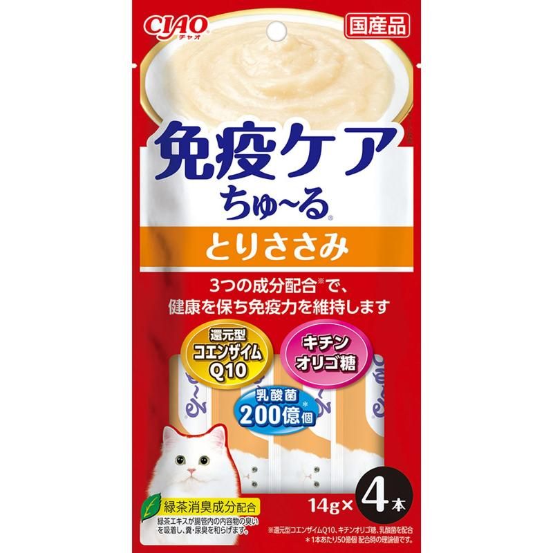 （まとめ買い）CIAO チャオ 免疫ケアちゅ～る とりささみ 14gx4本 猫用おやつ [x16]