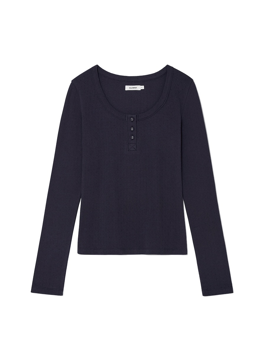 【GLOWNY】 PROVINCE EYELET LONG SLEEVE : NAVY