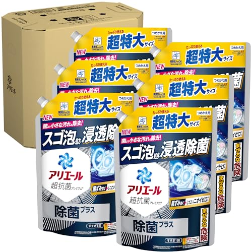 アリエール 洗濯洗剤 液体 除菌プラス 詰め替え 815g×6袋 洗濯機まるごと除菌 [タテ・ドラム式OK] 【Amazon.co.jp限定】