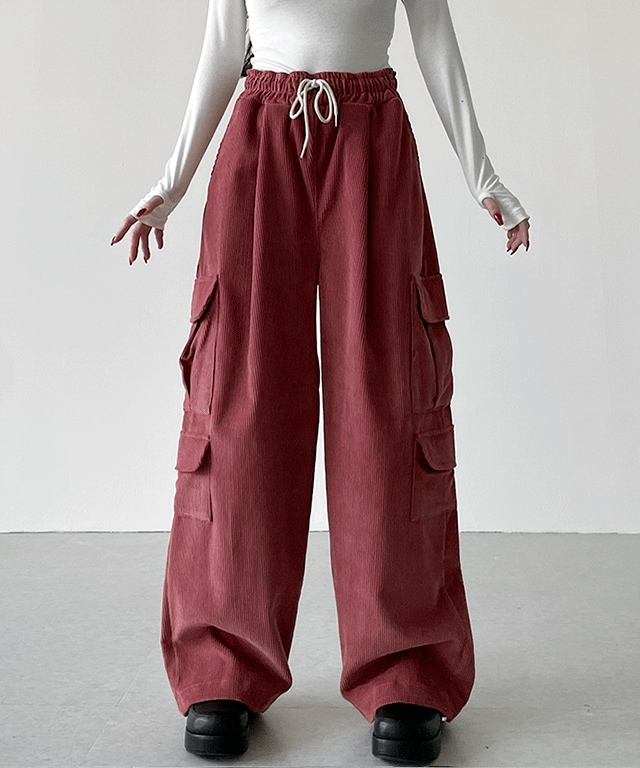 クレープ コーデュロイ ダブル ポケット カーゴ ワイド パンツ 5,563円