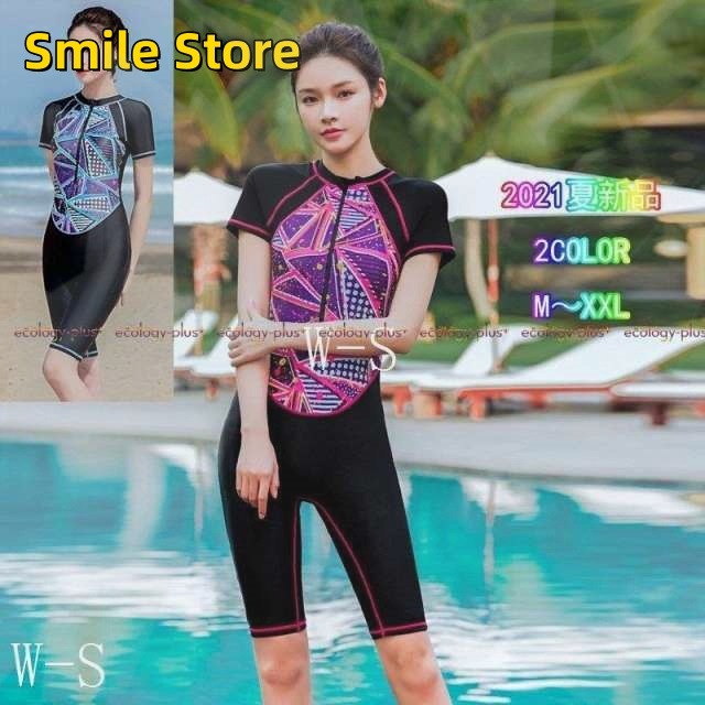 競泳水着レディース練習水着オールインワンスポーツ水着スイミング用フィットネス水着女の子体型カバー短袖ブルーピンクM-XXL大きサイズ