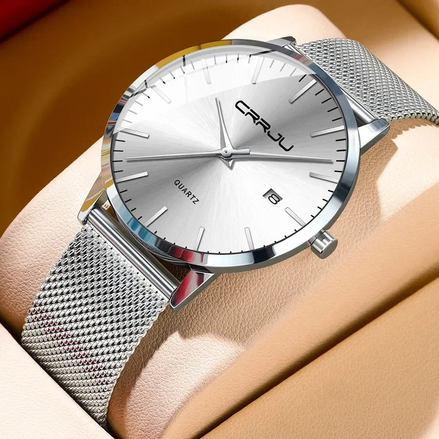 メンズステンレススチール腕時計 メッシュストラップ付き クラシック 超スリム 自動 ミニマリスト 40mm 7m