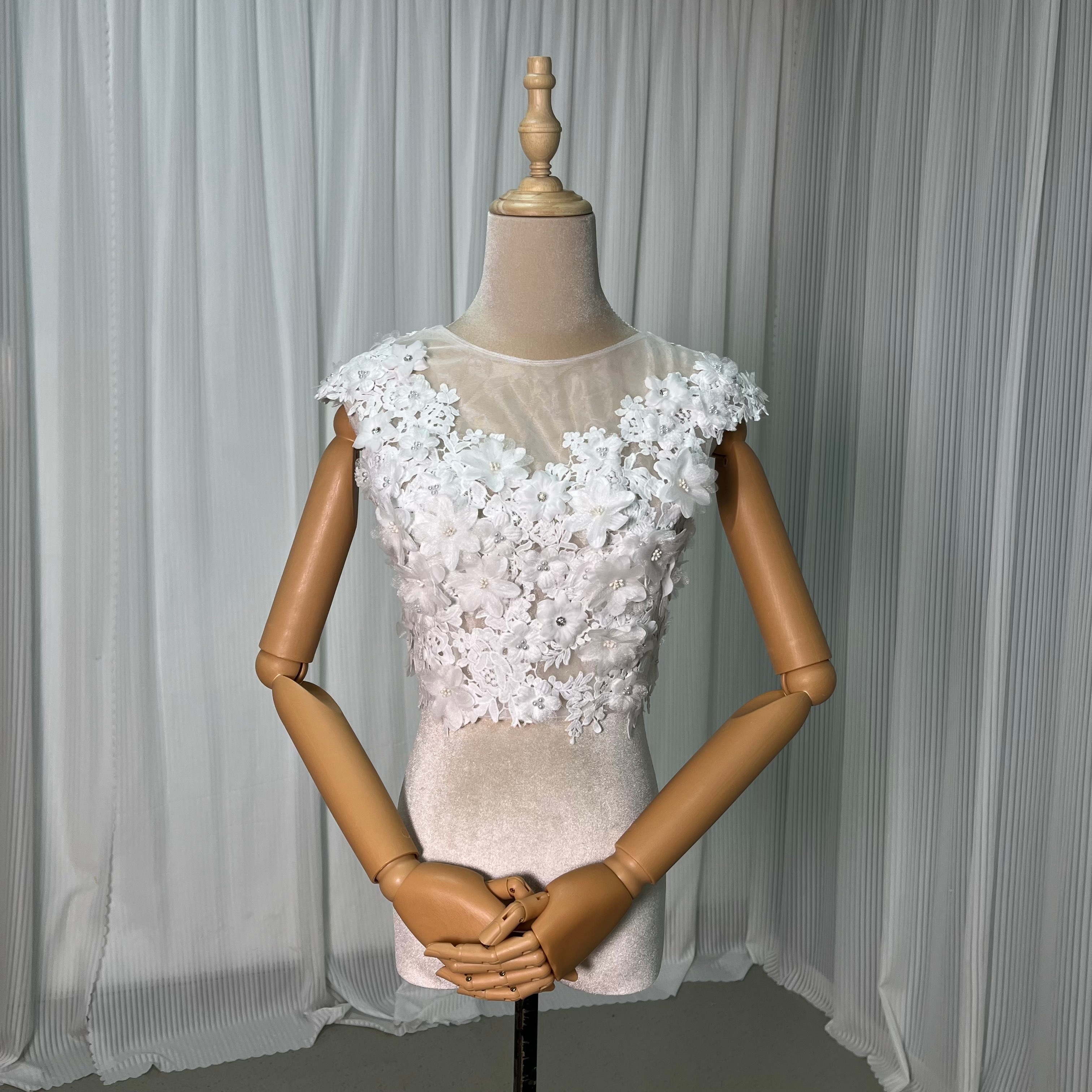 ボレロ 花モチーフ くるみボタ 3D立体レース刺繍 結婚式 可愛い 花嫁