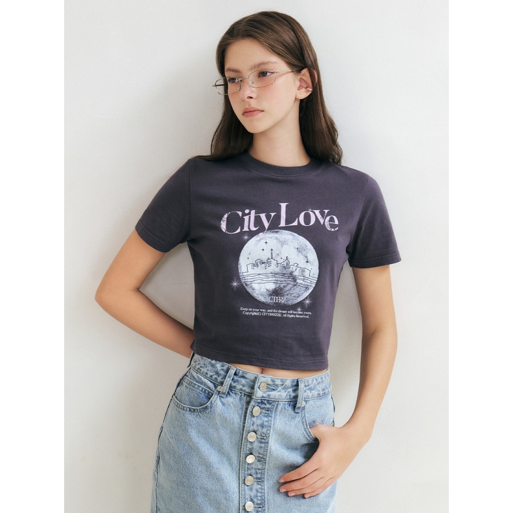 CITYBREEZE シティラブクロップショートスリーブ T シャツチャコール