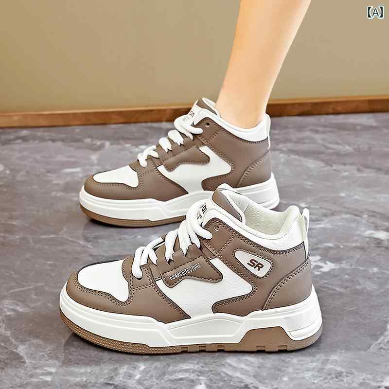 ハイ カット シューズ レディース 白い 靴 早春 厚底 スポーツ レジャー スニーカー 丸い つま先 スカート