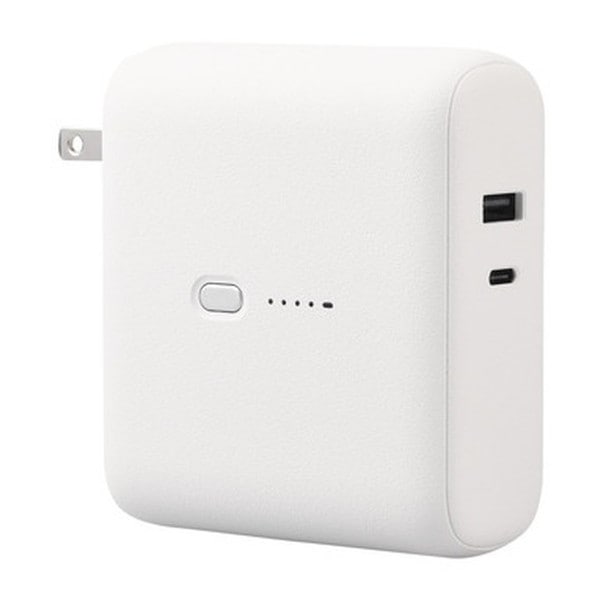 DE-AC07-10000WF モバイルバッテリー コンセント一体型 10000mAh 大容量 PD 20W 急速充電 USB C ×1 USB A ×1 2台同時可 ホワイトフェイス メーカー直送