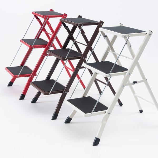 脚立 3段 ステップ台 おしゃれ スタイリッシュ ブラウン 茶色 レッド 赤 ホワイト 白 インテリア カジュアル 折り畳み 折りたたみ スリム 踏み台 ディスプレイ 7,076円