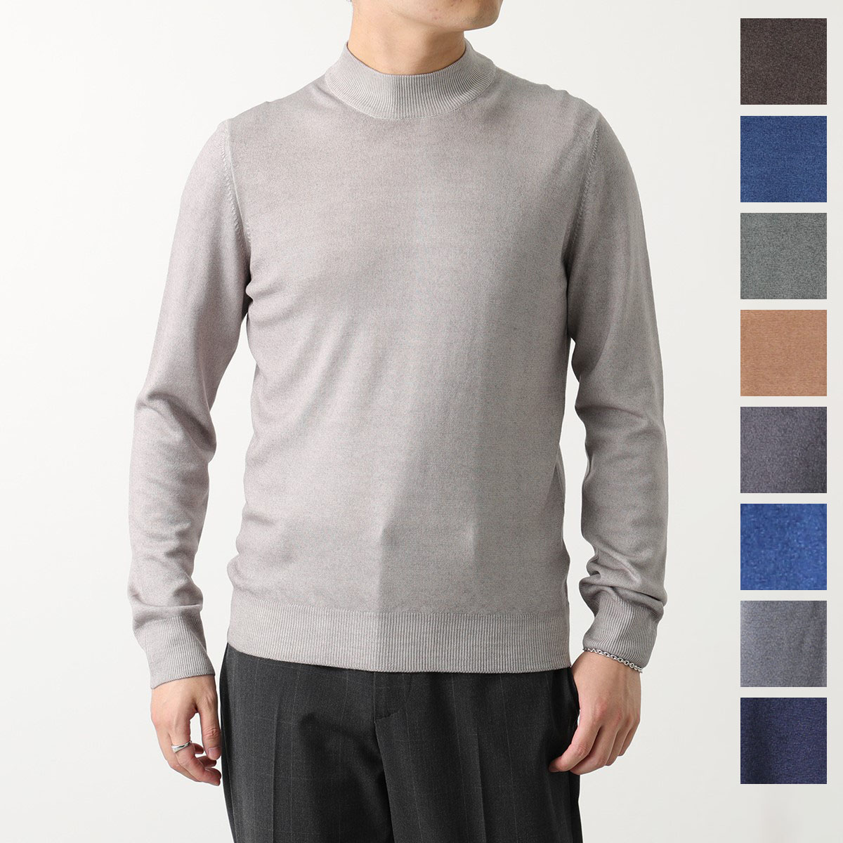 GRAN SASSO グランサッソ ニット 55108 22792 メンズ モックネック ハイネック 長袖 ハイゲージ 12ゲージ 12G メリノウール 製品染め 無地 カラー9色