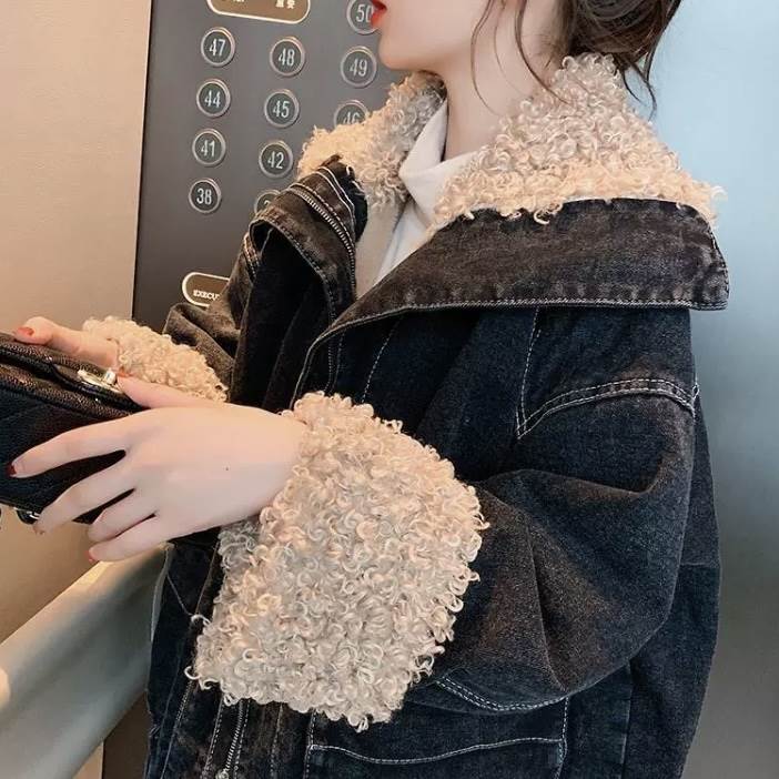 2色 デニム ジャケット もこもこ ボア ジャンバー アウター レディース Gジャン プードルファー 人気 個性的 バイカラー お洒落 大人かわいい 大きいサイズ 春 秋 冬 ショートコート デニムブダウンジャケット・コート