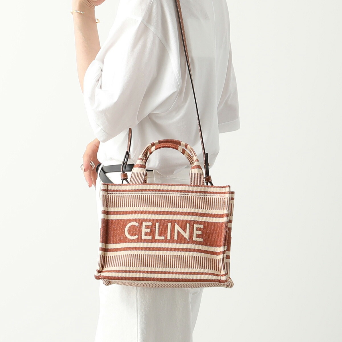 CELINE セリーヌ トートバッグ Small Cabas Thais スモール カバ タイス 199162FU6.28SI レディース ショルダーバッグ ロゴ ストライプ 鞄 Sienna