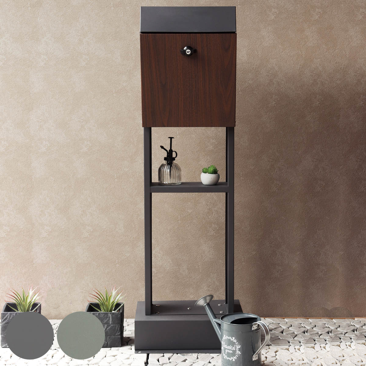 ポスト 置き型 スタンドポスト Fiore 自立式 メール便ポスト 郵便ポスト 郵便受け メールボックス スタンド型 鍵付き 新聞受け 木目 縦型 鍵 飾り 一戸建て 屋外 玄関 壁 本体