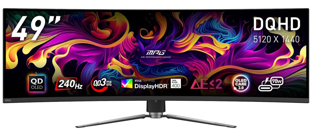 MSIエムエスアイ ゲーミング液晶ディスプレイ(49型/曲面型/QD-OLED/DQHD 5120×1440/240Hz/0.03ms/HDR400/HDMI2.1/DP1.4a/USB TYPE