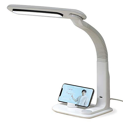 【文字が見やすい】 デスクライト スマートフォン置き USBポート 調光無段階 角度調節可能 2way まぶしさガード 省エネ 2200lx ホワイト LDL-501RN-W
