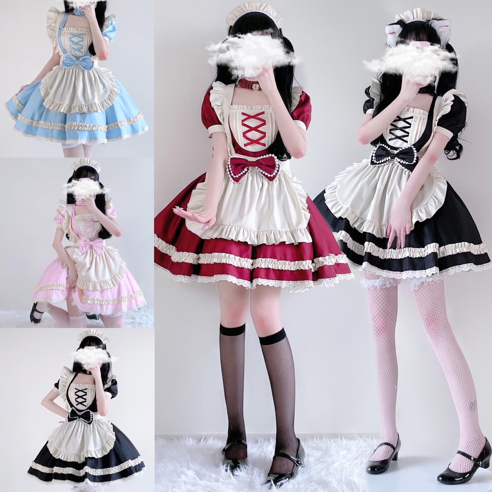 日本の白黒ロリータメイド衣装cos大きな猫大きいサイズメイド衣装二次元コスプレ男性召使衣装