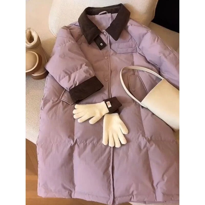 高級感があって素敵なダウンジャケットファッションパープルコートミディアム厚手女性