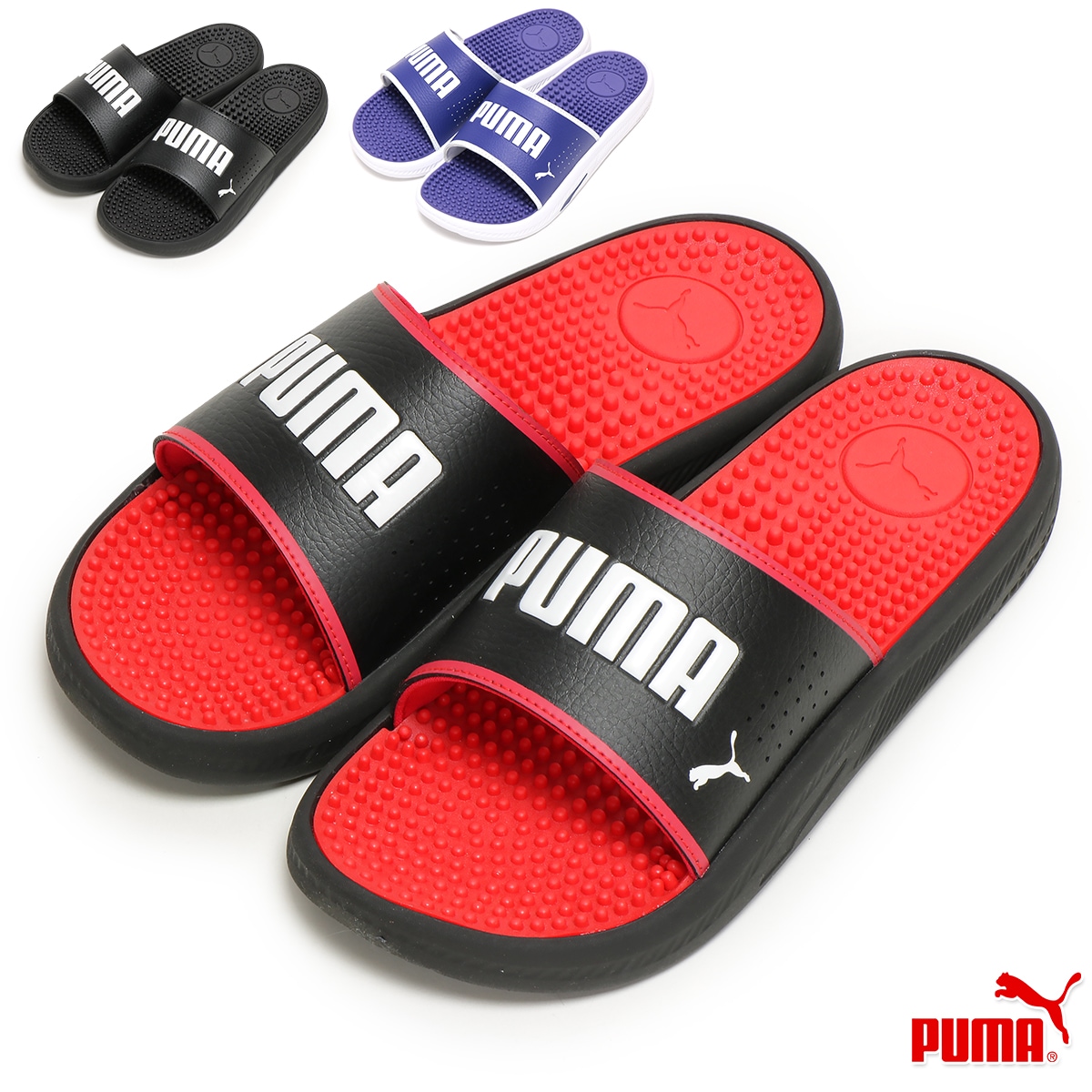 ソフトライド マッサージ スライド サンダル メンズ/レディース サンダル ブラック/レッド 383062