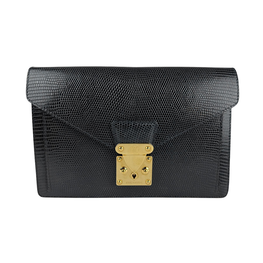 ルイ ヴィトン LOUIS VUITTON クラッチバッグ ポシェット セリエドラゴンヌ リザード ネイビー ゴールド メンズ z6047