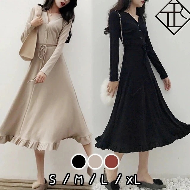 【急速出荷!】ワンピース レディース ニットワンピース 秋冬 ロングワンピース 長袖 秋 ニット ワンピース 大きいサイズ ワンピース ひざ丈 ウエスト 編み上げ 大人可愛い おしゃれ 美脚 個性的