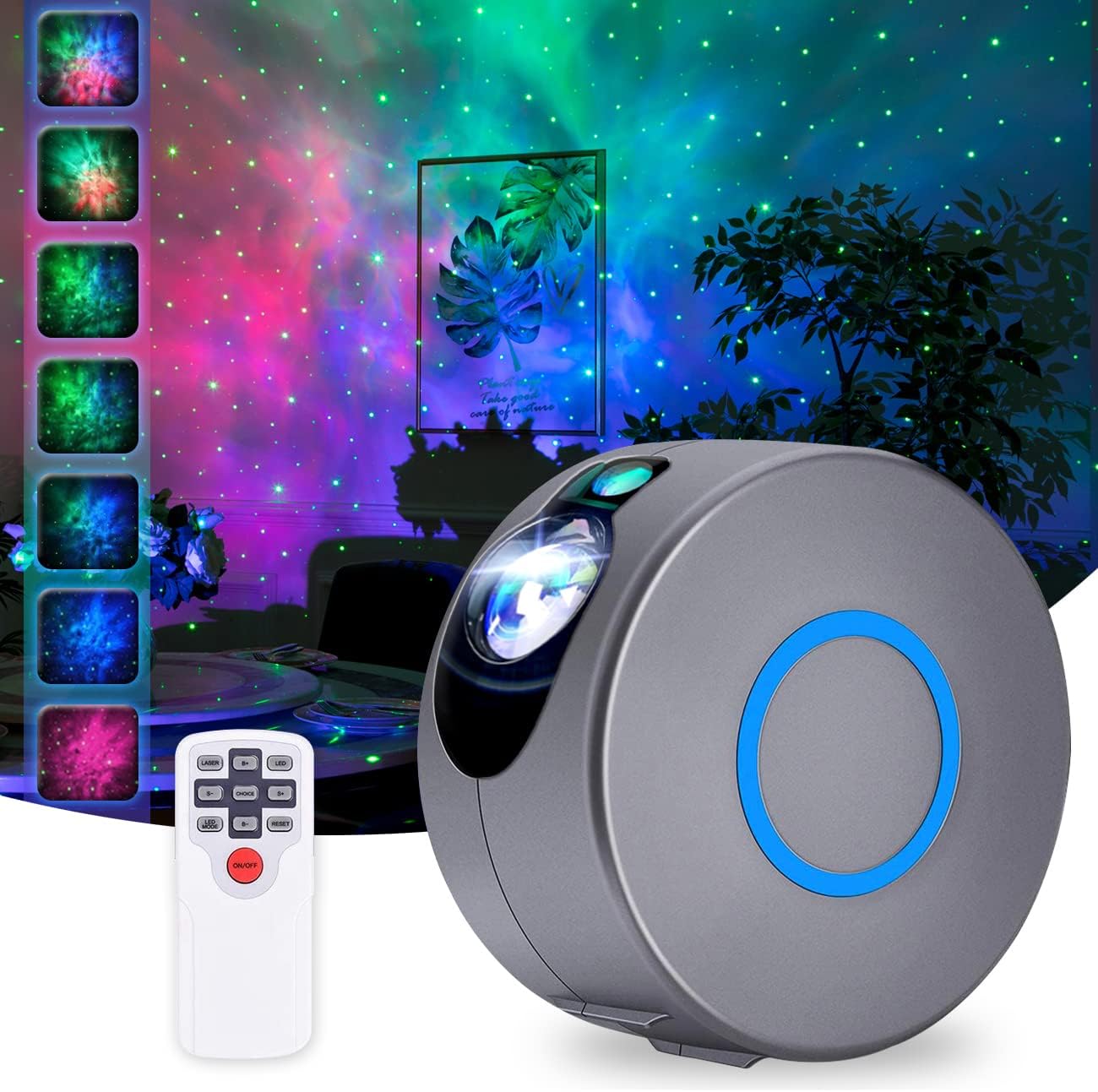 LEDスタープロジェクターライト ベッドサイドランプ 星空投影ランプ プラネタリウム 8種類点灯モード リモコン機能 3階段輝度/速度調整可 四つの異なる角度ロマンチック雰囲気作り クリスマス/ハロウ