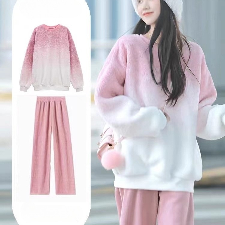 秋学生ソルトスポーツウェアスーツレディース韓国風ゆったりファッション年齢軽減トレーナーカジュアル2点セット