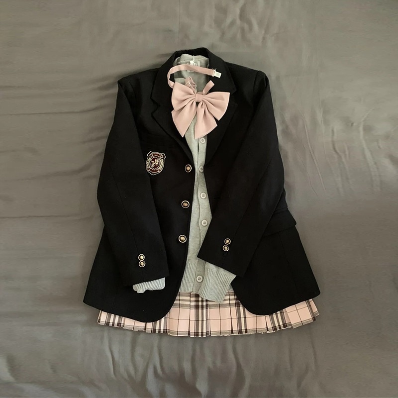 女子高生風JK制服セット レディース 春秋 ニットカーディガン ブレザー チェック柄プリーツスカート 3点セット 6,056円
