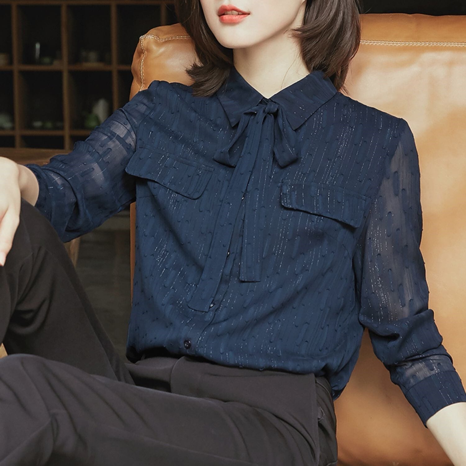 トップス シャツ ブラウス 袖あり 長袖 襟付き リボン かわいい 可愛い きれいめ シンプル 上品 おしゃれ お洒落 可愛い 女子 こなれ感 ラブリー キュート ガーリー 無地 春 7,893円