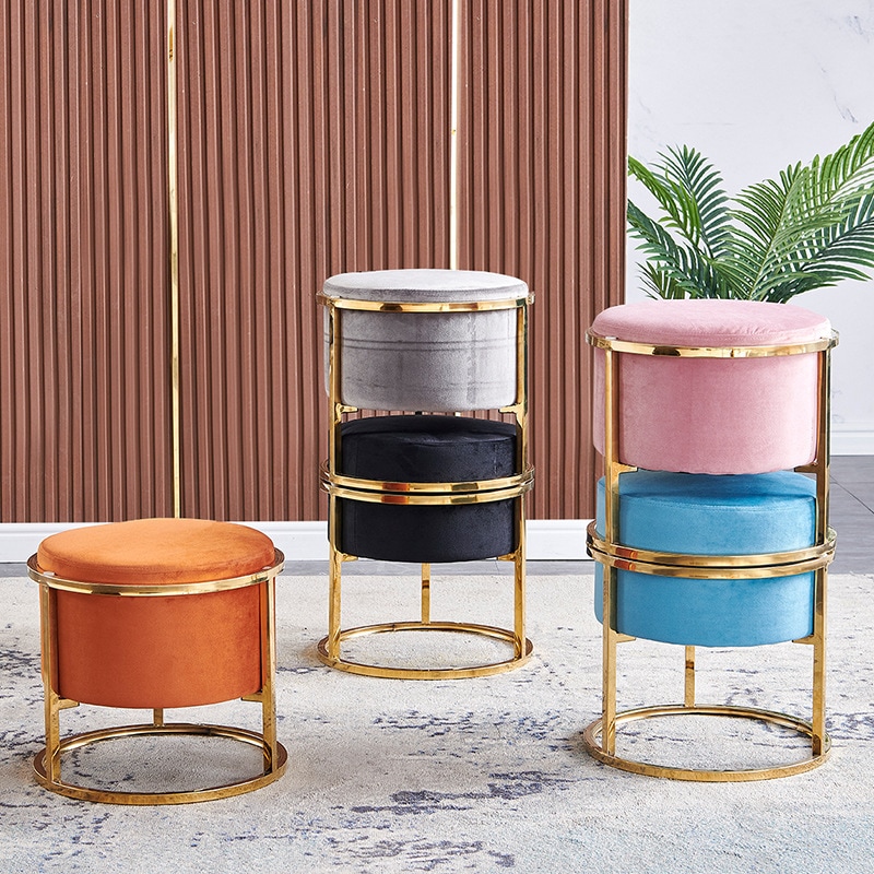 重ねることもできる 北欧 ベルベットショートスツール チェア ゴールド