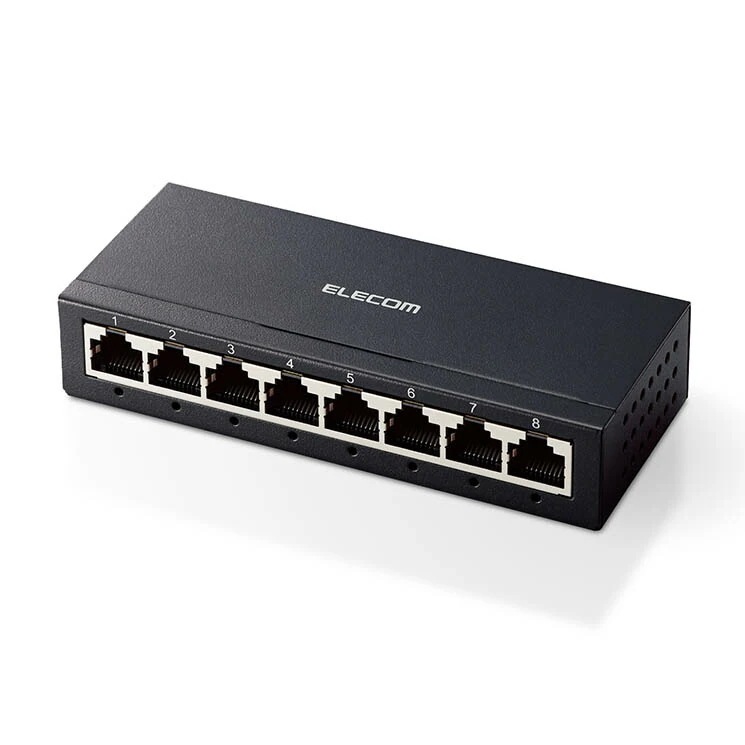 スイッチングハブ LAN ハブ 8ポート Giga対応 1000/100/10Mbps 金属筐体 AC電源 ファンレス 静音 省エネ機能 壁掛け設置対応 ブラック