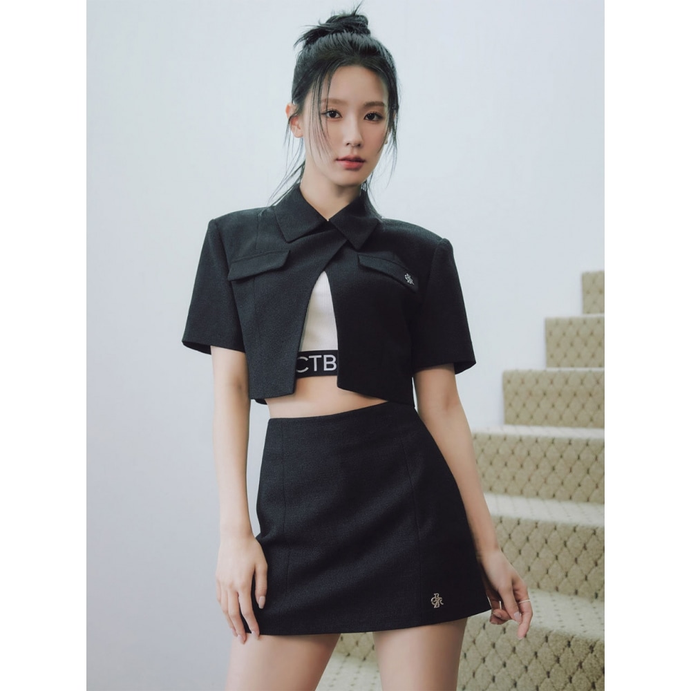 CITYBREEZEツイードクロップ半袖ジャケットBLACK