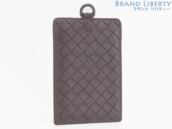 美品ボッテガヴェネタイントレチャートナッパカードケースパスケース定期入れダークパープルラムレザー415855