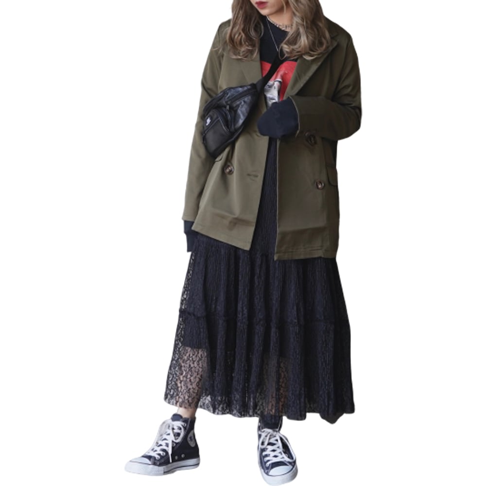 Double Breasted Tailored Jacket (khaki) A,D,G レディース アウター