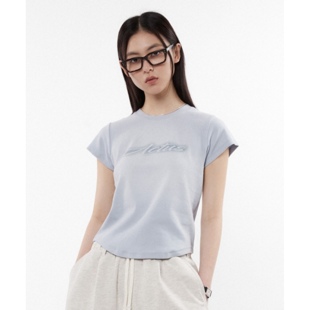 KIIMUIR (レディース) ウォッシュ加工クロップド半袖Tシャツ_スカイブルー