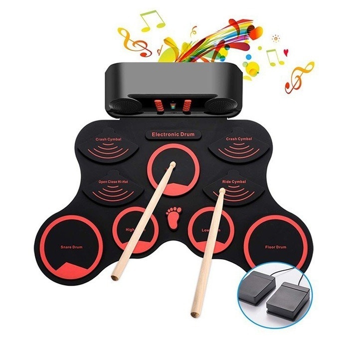 電子ドラム ポータブルドラム 10個ドラムパッド 9デモ曲 10リズム 3ドラム音色 ピーカー内蔵
