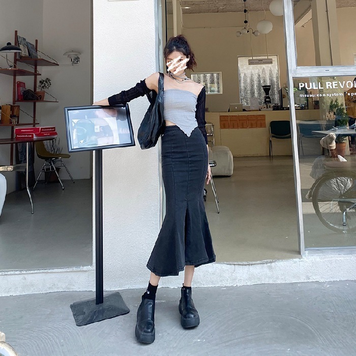 太明フィッシュテールデニムスカート2025春ファッションハイコットンハイウエストスリムスリムデニムス 母の日-0009826