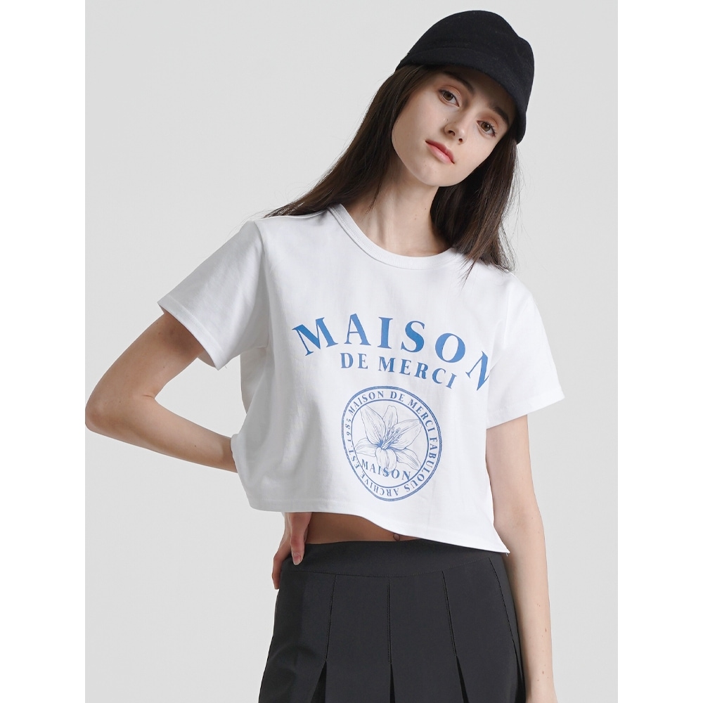 ファビュラスアーカイブ女性用レリスプリントシングルクロップTシャツホワイト (FCC2TS430W)