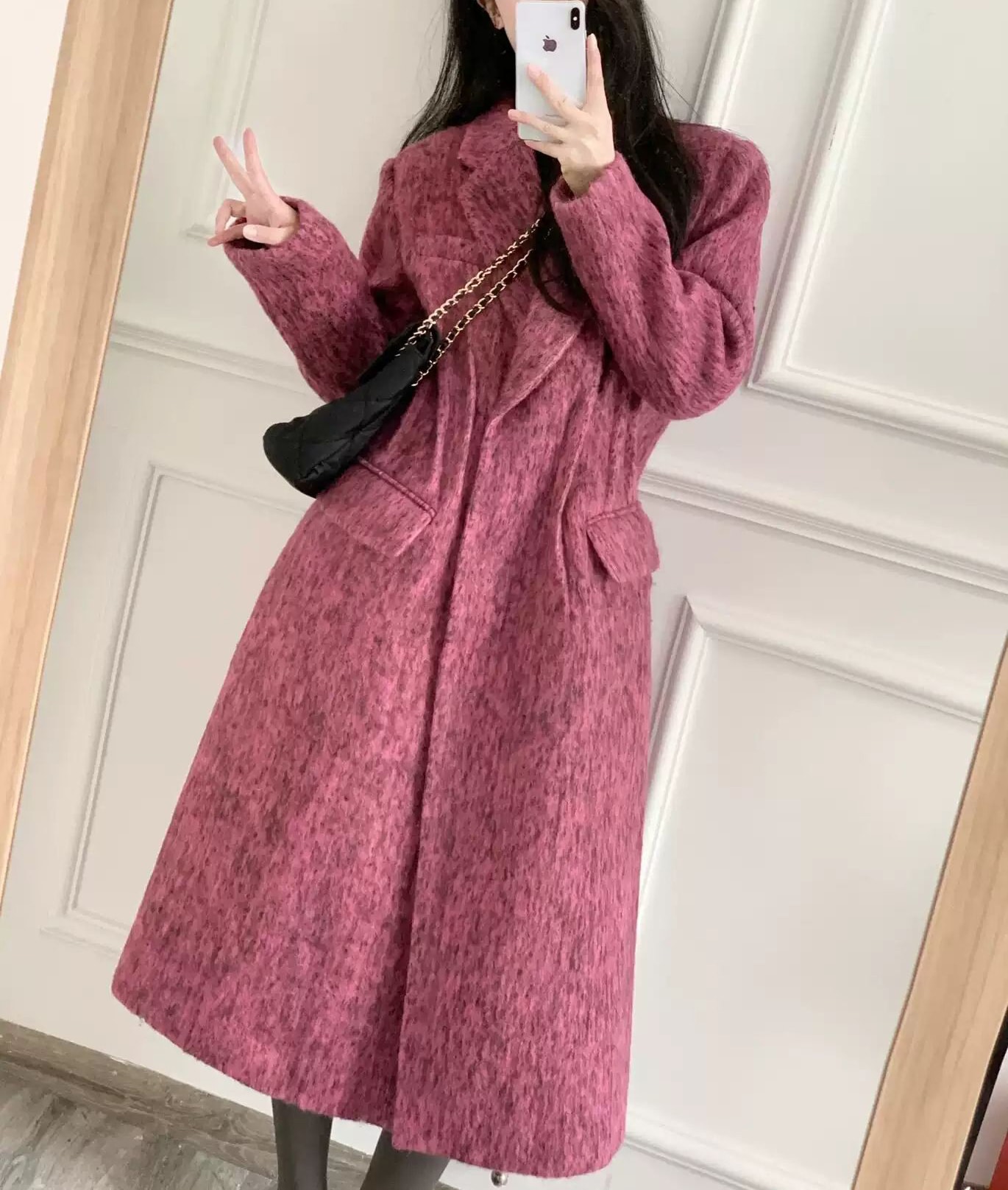 ロングコート レディース アウター 大人可愛い おしゃれ エレガント 無地 秋 冬 通勤 デート お出かけ ショッピング カフェ S M L ピンクパープル