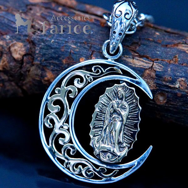 シルバーアクセサリー ムーン 三日月 マリア 聖母 ツタ ゴールド メンズ レディース ペンダント ネックレス